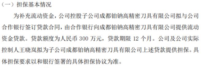 电子成林数控控股子公司成都铂钠高周密刀具有限公司拟向银行申请300万贷款 现实局(图1)